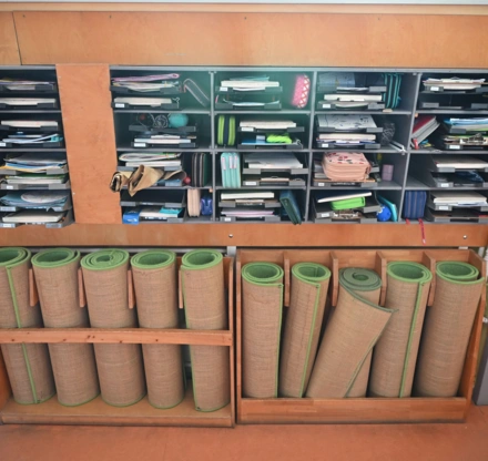 Sitzmatten und Materialfächer