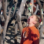 Kind angelt Apfelringe